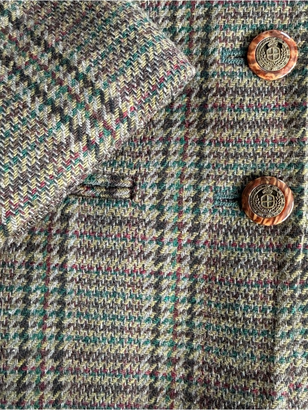 Vintage 90s 2000s Houndstooth Plaid Wool Blend Blazer ~ Size Small - Picture 7 of 9